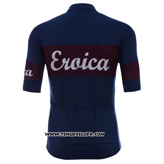 2018 Maillot Ciclismo Eroica Vino Fonce Bleu Manches Courtes et Cuissard